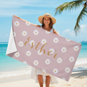 Personalized Daisy Beach Towel, Custom Beach Towel