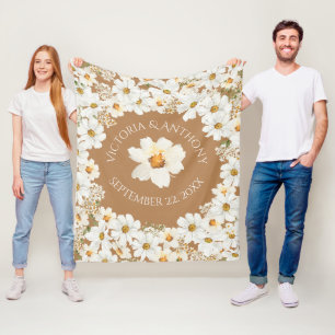 Personalized Daisy Floral Keepsake Wedding  Fleece Blanket