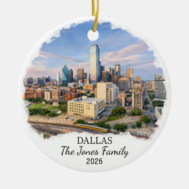 Personalized Dallas Ornament, Custom Texas Ceramic Tree Decoration (Front)