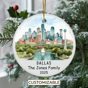 Personalized Dallas Ornament, Texas Ceramic Tree Decoration