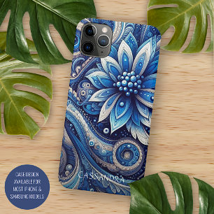 Personalized Dark Blue Black Paisley Art Pattern Case-Mate iPhone Case