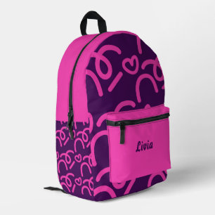 Personalized Dark Neon/Pink Hearts Printed Backpack