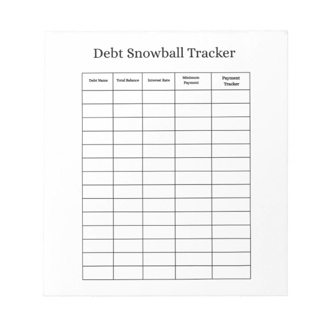 Personalized Debt Snowball Tracker Notepad (Front)