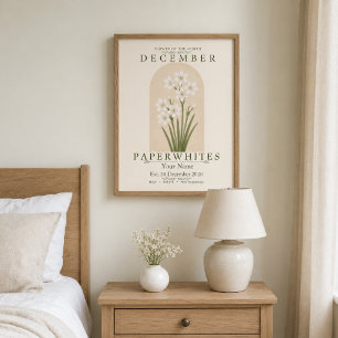 Personalized December Paperwhite Birth Flower Poster