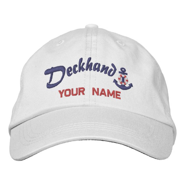 Personalized Deckhand Lifesaver Anchor Your Name Embroidered Hat (Front)