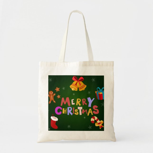 Personalized Decorative Merry Christmas Reindeer Tote Bag (Front)