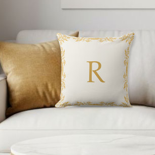 Personalized Decorative Pillow, Gold effec Initial Cushion