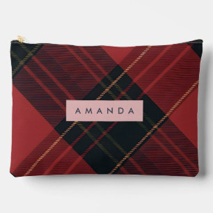 Personalized Deep Red and Black Tartan Plaid Accessory Pouch