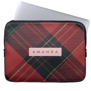 Personalized Deep Red and Black Tartan Plaid Laptop Sleeve