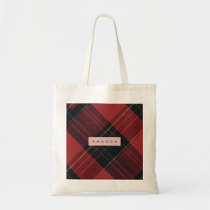 Personalized Deep Red and Black Tartan Plaid Tote Bag