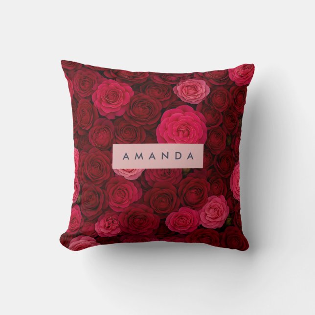 Personalized Deep Red & Pink Rose Garden  Cushion (Front)