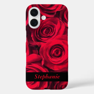 Personalized Deep Red Rose Blooms iPhone 16 Case