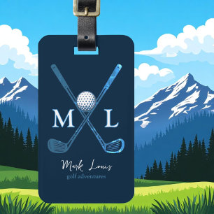 Personalized DeepBlue Monogrammed Golfer Luggage Tag