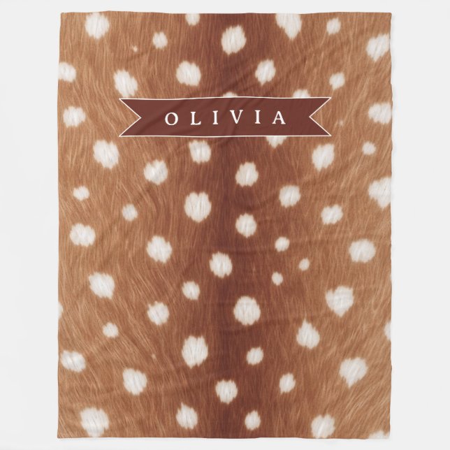 Personalized Deer Print Neutral Aesthetic Gifts Fleece Blanket (Front)