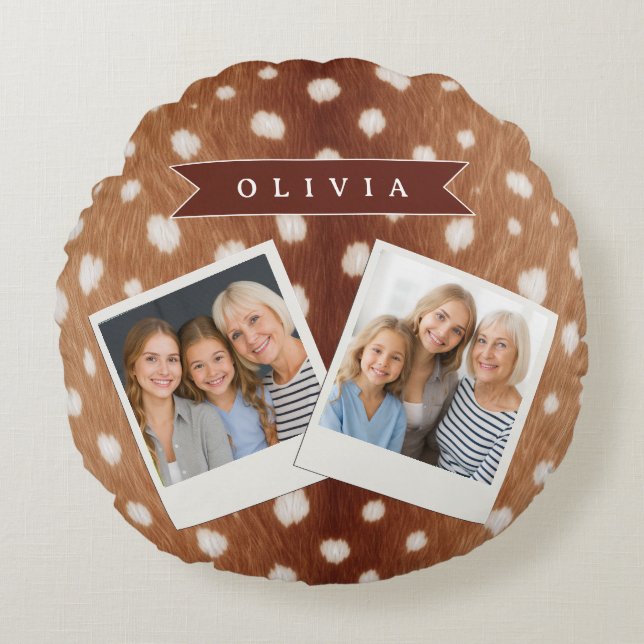 Personalized Deer Print Neutral Aesthetic Gifts Round Cushion (Front)