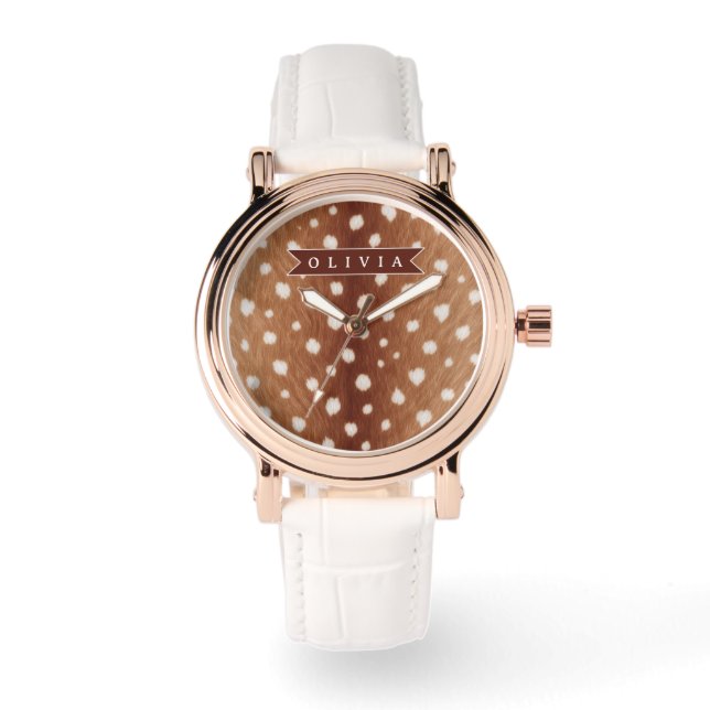Personalized Deer Print Neutral Aesthetic Gifts Watch (Front)