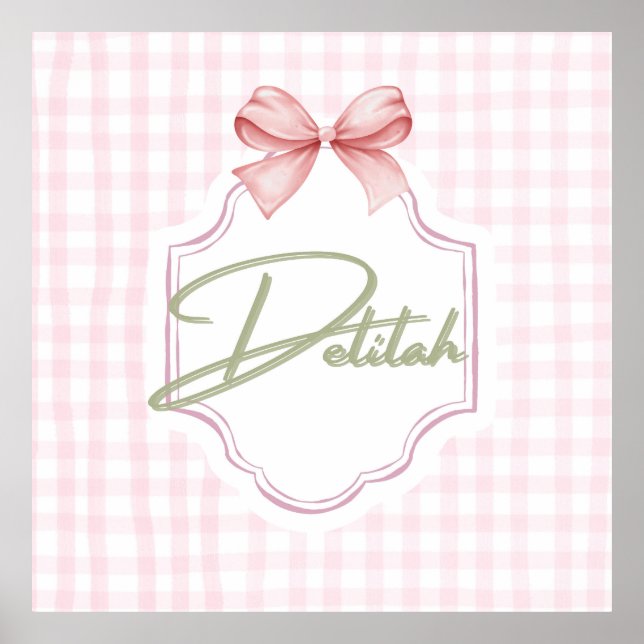 Personalized Delilah Baby Girl Nursery Gingham  Poster (Front)
