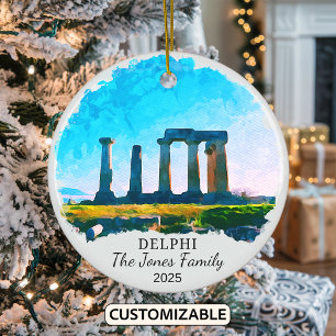Personalized Delphi Ornament, Greece Ceramic Tree Decoration