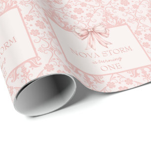 Personalized Demask Blush Pink Coquette Milestone Wrapping Paper