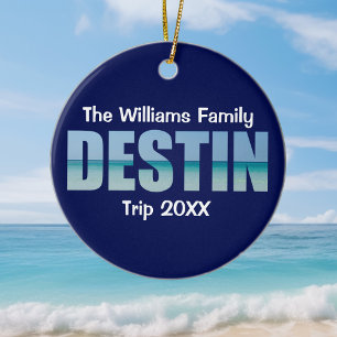 Personalized Destin Beach Trip Photo on Back Ceramic Tree Decoration