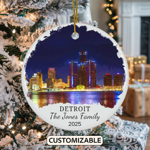 Personalized Detroit Ornament, Michigan State Ceramic Tree Decoration
