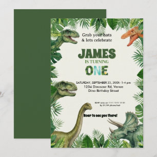 Personalized Dino 1st Birthday Invitation Suite