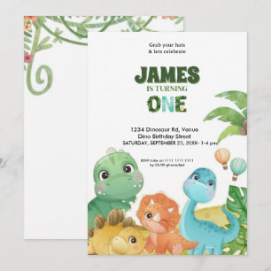 Personalized Dinosaur 1st Birthday Invitation 