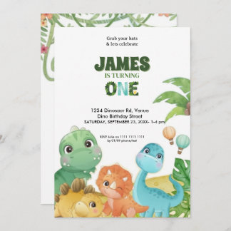 Personalized Dinosaur 1st Birthday Invitation 