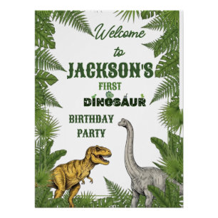 Personalized Dinosaur 1st Birthday Invite & Signs