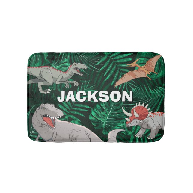  Personalized Dinosaur Kids Dino Jurassic Trex Boy Bath Mat (Front)