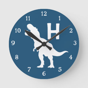 Personalized Dinosaur Kids Wall Clock Blue T-Rex