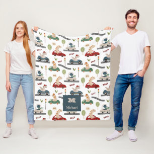 Personalized Dinosaurs Driving in Traffic Tales Fleece Blanket