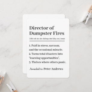 Personalized Director of Dumpster Fires Card
