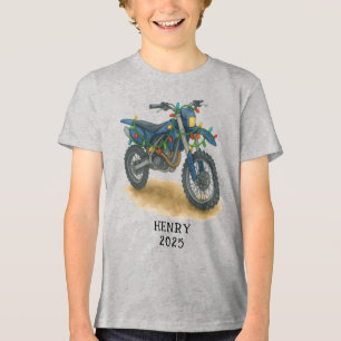 Personalized Dirt Bike Christmas Motorcycle Boys Tri-Blend Shirt