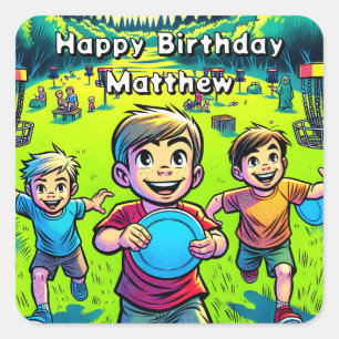 Personalized Disc Golf Boy's Birthday   Square Sticker