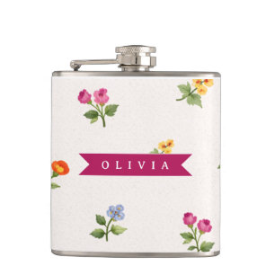 Personalized Ditsy Floral Cottagecore Wildflower Hip Flask