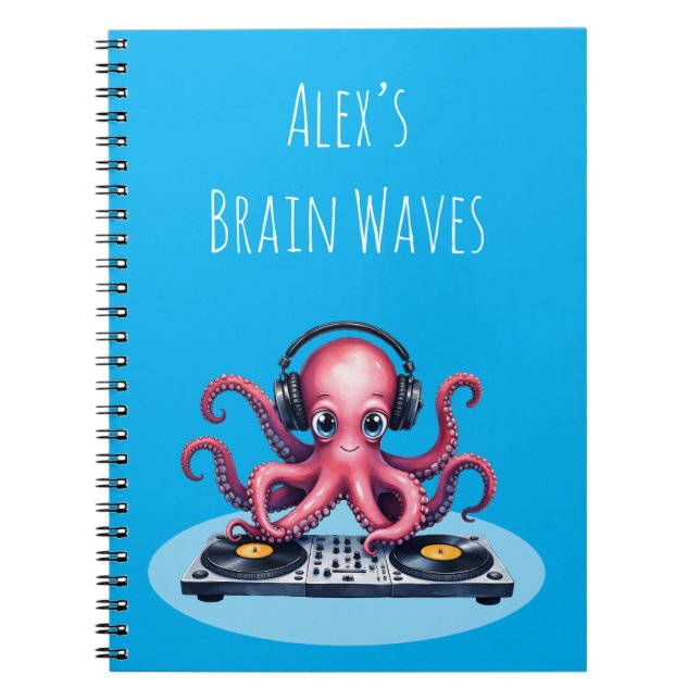 Personalized DJ Octopus Brain Waves Design Notebook (Front)
