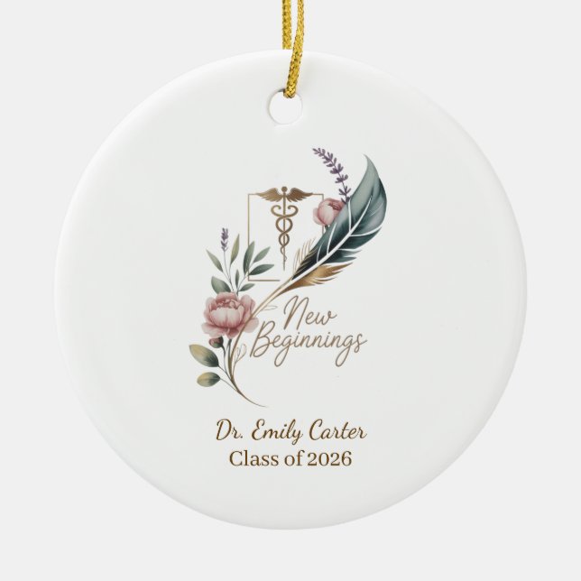 Personalized Doctor Graduation New Beginnings Ceramic Tree Decoration (Front)
