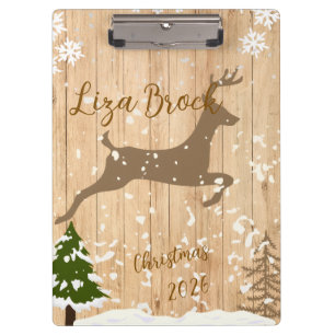 Personalized doe Christmas bauble wooden backgroun Clipboard