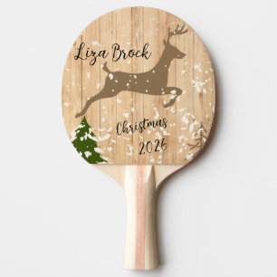 Personalized doe Christmas bauble wooden backgroun Ping Pong Paddle