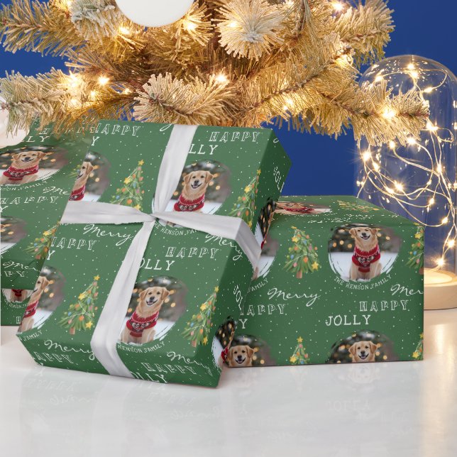 Personalized Dog and Family Photo Christmas Tree Wrapping Paper (Holidays)