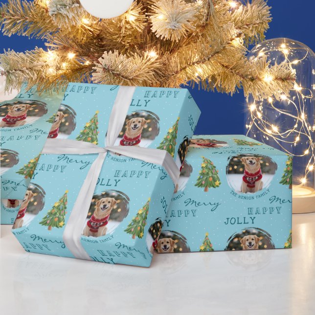 Personalized Dog and Family Photo Christmas Tree Wrapping Paper (Holidays)