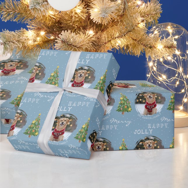 Personalized Dog and Family Photo Christmas Tree Wrapping Paper (Holidays)