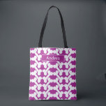 Personalized Dog Bone Pattern Pink White Modern Tote Bag<br><div class="desc">This cute and fun tote bag has a modern yet whimsical look to it. The pattern features my hand-drawn illustrations of dog bones in white against a hot pink background. There is a rectangle on the front where you can personalize the bag either for yourself or to make a great,...</div>