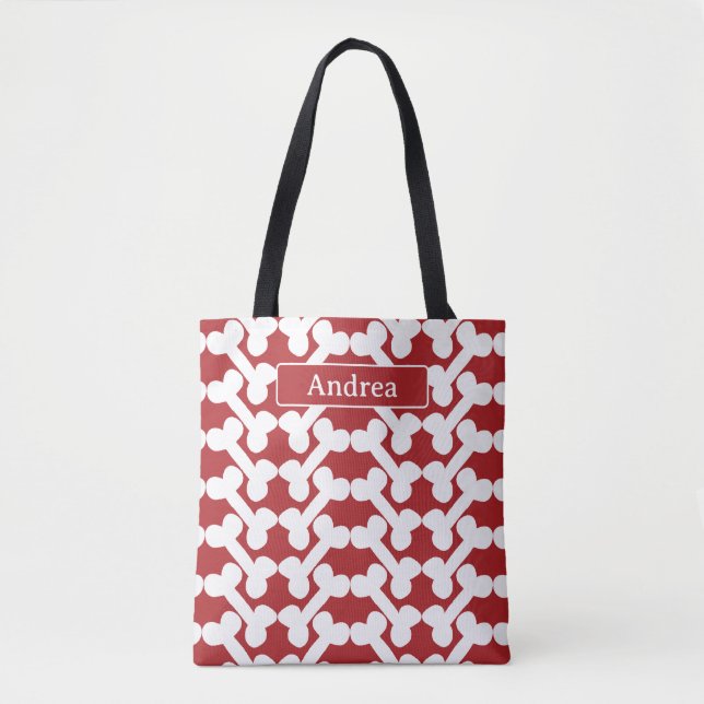 Personalized Dog Bone Pattern Red White Modern  Tote Bag (Front)