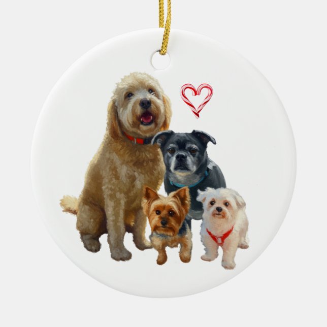 Personalized Dog Drawing Ceramic Tree Decoration (Front)