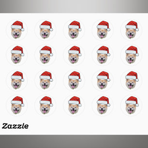 Personalized Dog Face Photo Santa Hat Christmas Classic Round Sticker