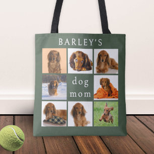 Personalized Dog Mom 8-Photo Collage Sage Green Tote Bag
