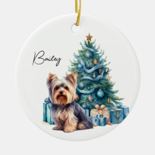 Personalized Dog Name Yorkie with Christmas Tree Ceramic Tree Decoration