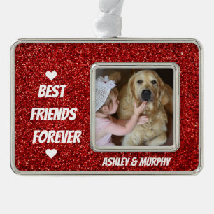 Personalized Dog Pet Photo with Best Friends Quote Silver Plated Framed Ornament